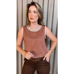 Regata Feminina Bordada- Cod 342 - Marrom