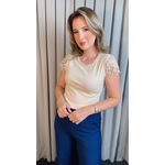 T-shirt Feminina Gola Perola - Nude - Cod 334