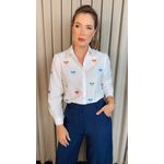 Camisa Feminina Manga Longa Bordada Laço - Cod: 326 -Branca