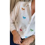 Camisa Feminina Manga Longa Bordada Laço - Cod: 326 -Branca