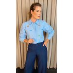 Camisa Feminina Manga Longa Bordada Laço - Cod: 326 - Azul