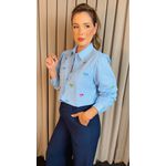 Camisa Feminina Manga Longa Bordada Laço - Cod: 326 - Azul