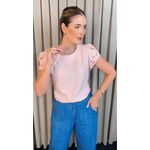 Blusa Feminina Manga Bordada Delicada - Rosa - Cod 336