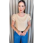 Blusa Feminina Manga Bordada Delicada - Nude - Cod 336