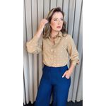 Camisa Feminina Manga Longa Bordada Poa - Cod: 327 - Nude Poa Dorado