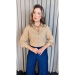 Camisa Feminina Manga Longa Bordada Poa - Cod: 327 - Nude Poa Dorado