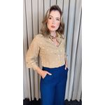 Camisa Feminina Manga Longa Bordada Poa - Cod: 327 - Nude Poa Dorado