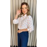 Camisa Feminina Manga Longa Bordada Poa - Cod: 327 -Branca Poa Laranja