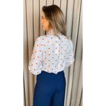 Camisa Feminina Manga Longa Bordada Poa - Cod: 327 -Branca Poa Laranja