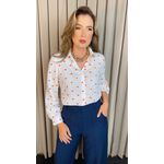 Camisa Feminina Manga Longa Bordada Poa - Cod: 327 -Branca Poa Laranja