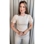 T-shirt Feminina Com Detalhe Na Manga - Off White - Cod 320