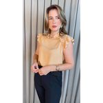 Blusa Feminina com Aplicação em Crochê- Nude - Cód 317