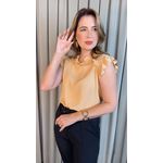 Blusa Feminina com Aplicação em Crochê- Nude - Cód 317