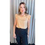 Blusa Feminina com Aplicação em Crochê- Nude - Cód 317