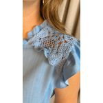 Blusa Feminina com Aplicação em Crochê- Azul - Cód 317