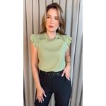 Blusa Feminina com Aplicação em Crochê-Verde - Cód 317