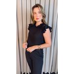Blusa Feminina com Aplicação em Crochê- Preto - Cód 317