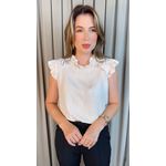 Blusa Feminina com Aplicação em Crochê- OffWhite - Cód 317