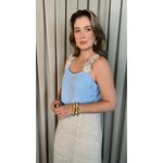 Regata Feminina Bordada Flor - Cod 314 - Azul