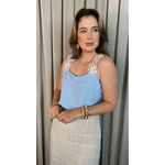 Regata Feminina Bordada Flor - Cod 314 - Azul