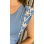 Regata Feminina Bordada Delicada - Cod 311 - Azul