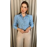 Camisa Feminina Bordada Flor - Cod: 323 - Azul