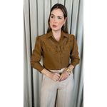 Camisa Feminina Bordada Flor - Cod: 323 - Marrom