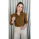 Camisa Feminina Bordada Flor - Cod: 323 - Marrom