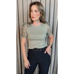 T-shirt Feminina Com Detalhe Na Manga Guipir - Verde - Cod 226
