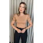 T-shirt Feminina Com Detalhe Na Manga Guipir - Nude - Cod 226