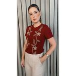 T-shirt Feminina Delicada Bordada - Vinho - Cod 305
