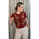 T-shirt Feminina Delicada Bordada - Vinho - Cod 305