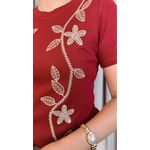 T-shirt Feminina Delicada Bordada - Vinho - Cod 305