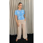 T-shirt Feminina Delicada Bordada - Azul - Cod 305