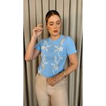 T-shirt Feminina Delicada Bordada - Azul - Cod 305