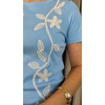 T-shirt Feminina Delicada Bordada - Azul - Cod 305