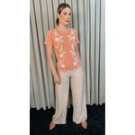 T-shirt Feminina Delicada Bordada - Coral - Cod 305