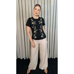 T-shirt Feminina Delicada Bordada - Preto - Cod 305