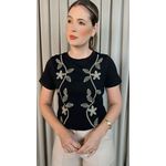 T-shirt Feminina Delicada Bordada - Preto - Cod 305