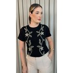 T-shirt Feminina Delicada Bordada - Preto - Cod 305