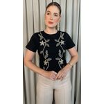 T-shirt Feminina Delicada Bordada - Preto - Cod 305