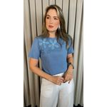 T-shirt Feminina Com Detalhe Flor - Azul - Cod 291