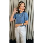 T-shirt Feminina Com Detalhe Flor - Azul - Cod 291