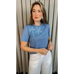 T-shirt Feminina Com Detalhe Flor - Azul - Cod 291