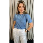 T-shirt Feminina Com Detalhe Flor - Azul - Cod 291
