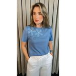 T-shirt Feminina Com Detalhe Flor - Azul - Cod 291