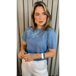 T-shirt Feminina Com Detalhe Flor - Azul - Cod 291