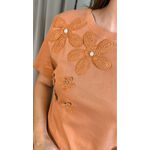 T-shirt Feminina Com Detalhe Flor - Terracota - Cod 291