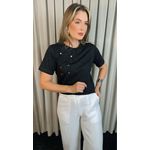 T-shirt Feminina Com Detalhe Flor - Preta - Cod 291