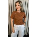 T-shirt Feminina Com Detalhe Flor - Marrom - Cod 291